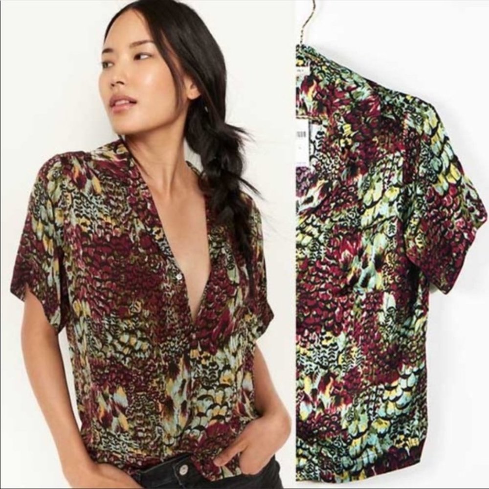 Anthropologie TINY, Size Small,  Green/Red Multi-Color Printed Top Women’s